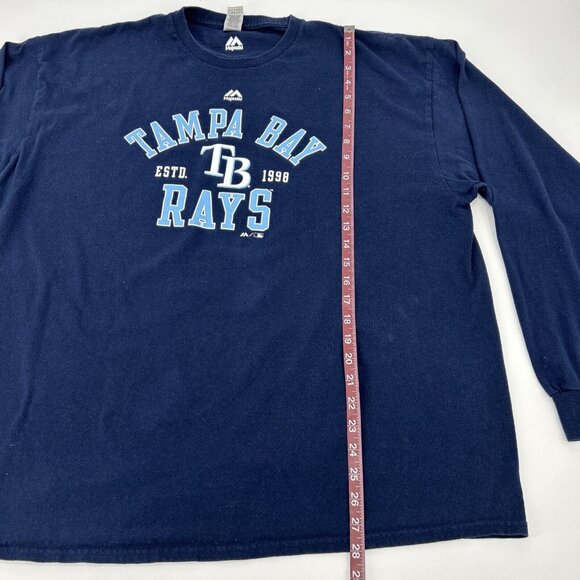 Majestic Shirt Men’s 2XL Blue Tampa Bay Rays MLB Long Sleeve Crew Neck - Picture 7 of 9